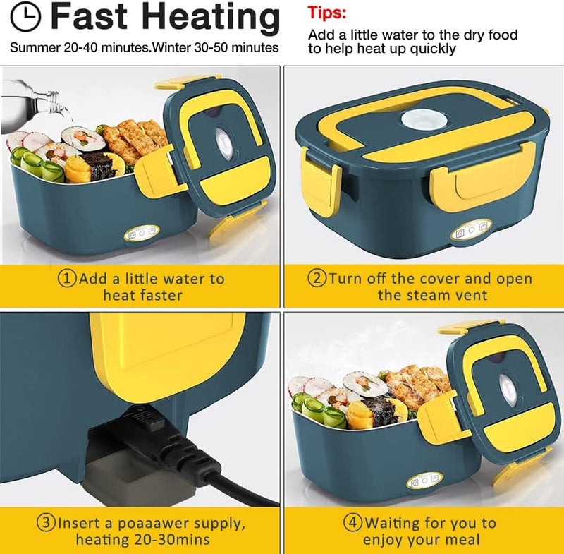 FVW [ 2025 Upgrade]Electric Lunch Box 1.5L Food Heater, Portable 60W Food Warmer for Car and Home, with Detachable 304 Stainless Steel Container Fork and Spoon - Image 4